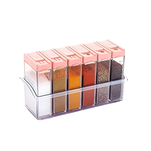 Multicoloured plastic spice jars set of six Multicoloured plastic spice jars set of six